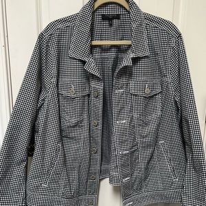 Talbots black and white gingham denim style jacket.